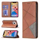 For iPhone 13 Rhombus Texture Horizontal Flip Magnetic Leather Case with Holder & Card Slots(Brown) - 1