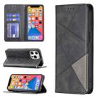 For iPhone 13 Rhombus Texture Horizontal Flip Magnetic Leather Case with Holder & Card Slots(Black) - 1