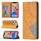 For iPhone 13 Pro Rhombus Texture Horizontal Flip Magnetic Leather Case with Holder & Card Slots (Yellow) - 1