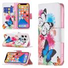 For iPhone 13 Colored Drawing Pattern Horizontal Flip Leather Case with Holder & Card Slots & Wallet(Two Butterflies) - 1