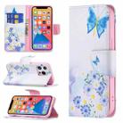 For iPhone 13 Colored Drawing Pattern Horizontal Flip Leather Case with Holder & Card Slots & Wallet(Butterfly Love) - 1