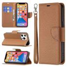 For iPhone 13 Litchi Texture Pure Color Horizontal Flip Leather Case with Holder & Card Slots & Wallet & Lanyard(Brown) - 1
