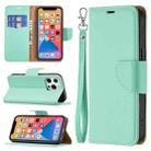 For iPhone 13 Litchi Texture Pure Color Horizontal Flip Leather Case with Holder & Card Slots & Wallet & Lanyard(Green) - 1