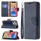 For iPhone 13 Pro Litchi Texture Pure Color Horizontal Flip Leather Case with Holder & Card Slots & Wallet & Lanyard (Blue) - 1