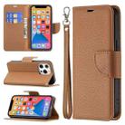 For iPhone 13 Pro Litchi Texture Pure Color Horizontal Flip Leather Case with Holder & Card Slots & Wallet & Lanyard (Brown) - 1