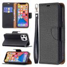 For iPhone 13 Pro Max Litchi Texture Pure Color Horizontal Flip Leather Case with Holder & Card Slots & Wallet & Lanyard (Black) - 1