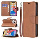 For iPhone 13 mini  Retro Lambskin Texture Pure Color Horizontal Flip PU Leather Case, with Holder & Card Slots & Wallet & Lanyard(Brown) - 1