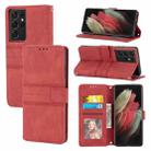 For Samsung Galaxy S21 Ultra 5G Embossed Striped Magnetic Buckle PU + TPU Horizontal Flip Leather Case with Holder & Card Slot & Wallet & Photo Frame & Sling(Red) - 1