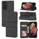 For Samsung Galaxy S21 Ultra 5G Embossed Striped Magnetic Buckle PU + TPU Horizontal Flip Leather Case with Holder & Card Slot & Wallet & Photo Frame & Sling(Black) - 1