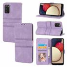 For Samsung Galaxy A03s 164mm Embossed Striped Magnetic Buckle PU + TPU Horizontal Flip Leather Case with Holder & Card Slot & Wallet & Photo Frame & Sling(Purple) - 1