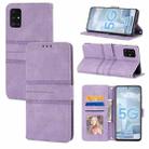 For Samsung Galaxy A71 Embossed Striped Magnetic Buckle PU + TPU Horizontal Flip Leather Case with Holder & Card Slot & Wallet & Photo Frame & Sling(Purple) - 1