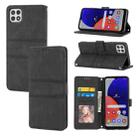 For Samsung Galaxy A22 5G Embossed Striped Magnetic Buckle PU + TPU Horizontal Flip Leather Case with Holder & Card Slot & Wallet & Photo Frame & Sling(Black) - 1