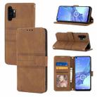 For Samsung Galaxy A32 4G Embossed Striped Magnetic Buckle PU + TPU Horizontal Flip Leather Case with Holder & Card Slot & Wallet & Photo Frame & Sling(Brown) - 1