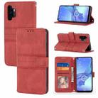 For Samsung Galaxy A32 5G Embossed Striped Magnetic Buckle PU + TPU Horizontal Flip Leather Case with Holder & Card Slot & Wallet & Photo Frame & Sling(Red) - 1