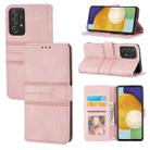 For Samsung Galaxy A52 5G / 4G Embossed Striped Magnetic Buckle PU + TPU Horizontal Flip Leather Case with Holder & Card Slot & Wallet & Photo Frame & Sling(Pink) - 1
