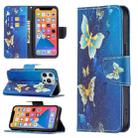 For iPhone 13 Colored Drawing Pattern Horizontal Flip Leather Case with Holder & Card Slots & Wallet(Gold Butterfly) - 1