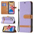 For iPhone 13 mini Color Matching Denim Texture Horizontal Flip Leather Case with Holder & Card Slots & Wallet & Lanyard (Purple) - 1