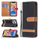 For iPhone 13 mini Color Matching Denim Texture Horizontal Flip Leather Case with Holder & Card Slots & Wallet & Lanyard (Black) - 1