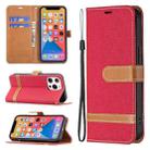 For iPhone 13 Color Matching Denim Texture Horizontal Flip Leather Case with Holder & Card Slots & Wallet & Lanyard(Red) - 1