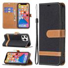For iPhone 13 Color Matching Denim Texture Horizontal Flip Leather Case with Holder & Card Slots & Wallet & Lanyard(Black) - 1