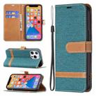 For iPhone 13 Pro Color Matching Denim Texture Horizontal Flip Leather Case with Holder & Card Slots & Wallet & Lanyard (Green) - 1