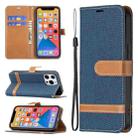 For iPhone 13 Pro Max Color Matching Denim Texture Horizontal Flip Leather Case with Holder & Card Slots & Wallet & Lanyard (Dark Blue) - 1