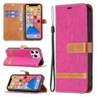 For iPhone 13 Pro Max Color Matching Denim Texture Horizontal Flip Leather Case with Holder & Card Slots & Wallet & Lanyard (Rose Red) - 1