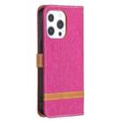 For iPhone 13 Pro Max Color Matching Denim Texture Horizontal Flip Leather Case with Holder & Card Slots & Wallet & Lanyard (Rose Red) - 3