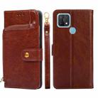 For OPPO A15 Zipper Bag PU + TPU Horizontal Flip Leather Case with Holder & Card Slot & Wallet & Lanyard(Brown) - 1