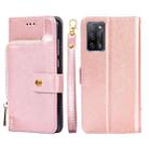 For OPPO A55 5G Zipper Bag PU + TPU Horizontal Flip Leather Case with Holder & Card Slot & Wallet & Lanyard(Rose Gold) - 1