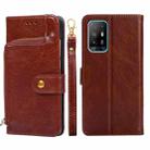 For OPPO A94 5G / F19 Pro+ 5G Zipper Bag PU + TPU Horizontal Flip Leather Case with Holder & Card Slot & Wallet & Lanyard(Brown) - 1