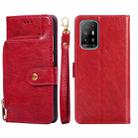 For OPPO A94 5G / F19 Pro+ 5G Zipper Bag PU + TPU Horizontal Flip Leather Case with Holder & Card Slot & Wallet & Lanyard(Red) - 1