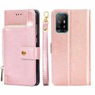 For OPPO A94 5G / F19 Pro+ 5G Zipper Bag PU + TPU Horizontal Flip Leather Case with Holder & Card Slot & Wallet & Lanyard(Rose Gold) - 1