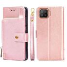 For OPPO F17 / A73 Zipper Bag PU + TPU Horizontal Flip Leather Case with Holder & Card Slot & Wallet & Lanyard(Rose Gold) - 1