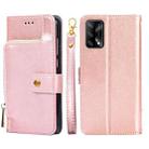 For OPPO F19 / A74 Zipper Bag PU + TPU Horizontal Flip Leather Case with Holder & Card Slot & Wallet & Lanyard(Rose Gold) - 1