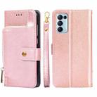 For OPPO Reno5 4G Zipper Bag PU + TPU Horizontal Flip Leather Case with Holder & Card Slot & Wallet & Lanyard(Rose Gold) - 1