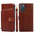 For OPPO Reno6 Zipper Bag PU + TPU Horizontal Flip Leather Case with Holder & Card Slot & Wallet & Lanyard(Brown) - 1