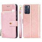 For OPPO Reno6 Zipper Bag PU + TPU Horizontal Flip Leather Case with Holder & Card Slot & Wallet & Lanyard(Rose Gold) - 1