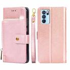 For OPPO Reno6 Pro 5G Zipper Bag PU + TPU Horizontal Flip Leather Case with Holder & Card Slot & Wallet & Lanyard(Rose Gold) - 1