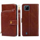 For Realme C20 Zipper Bag PU + TPU Horizontal Flip Leather Case with Holder & Card Slot & Wallet & Lanyard(Brown) - 1