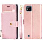 For Realme C20 Zipper Bag PU + TPU Horizontal Flip Leather Case with Holder & Card Slot & Wallet & Lanyard(Rose Gold) - 1