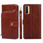 For Realme V15 5G Zipper Bag PU + TPU Horizontal Flip Leather Case with Holder & Card Slot & Wallet & Lanyard(Brown) - 1