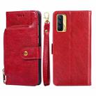 For Realme V15 5G Zipper Bag PU + TPU Horizontal Flip Leather Case with Holder & Card Slot & Wallet & Lanyard(Red) - 1