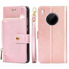 For Huawei Y9a Zipper Bag PU + TPU Horizontal Flip Leather Case with Holder & Card Slot & Wallet & Lanyard(Rose Gold) - 1