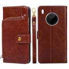 For Huawei Y9a Zipper Bag PU + TPU Horizontal Flip Leather Case with Holder & Card Slot & Wallet & Lanyard(Brown) - 1