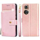 For Honor 50 Pro Zipper Bag PU + TPU Horizontal Flip Leather Case with Holder & Card Slot & Wallet & Lanyard(Rose Gold) - 1