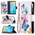 For OPPO A15 Colored Drawing Pattern Zipper Horizontal Flip Leather Case with Holder & Card Slots & Wallet(Two Butterflies) - 1