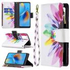 For OPPO A74 4G/F19 4G Colored Drawing Pattern Zipper Horizontal Flip Leather Case with Holder & Card Slots & Wallet(Sun Flower) - 1