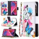 For OPPO A74 5G/A93 5G/A54 5G Colored Drawing Pattern Zipper Horizontal Flip Leather Case with Holder & Card Slots & Wallet(Two Butterflies) - 1