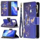 For OPPO Reno5 5G Colored Drawing Pattern Zipper Horizontal Flip Leather Case with Holder & Card Slots & Wallet(Purple Butterfly) - 1